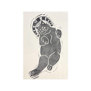 Fat Cat - Hand-Carved Linocut Print