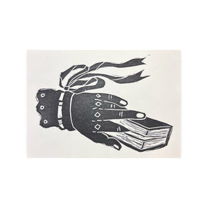 Hand and Books - Hand-Carved Linocut Print