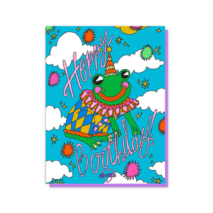 Hoppy Birthday Clown Frog - Greeting Card