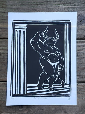 Minotaur of the Maze - Linocut